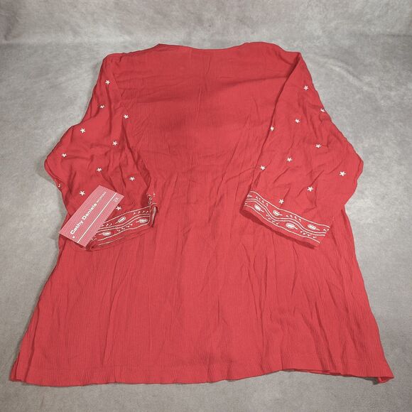 Cathy Daniels 2X Womens Embroidered Red And White Top Blouse - Picture 2 of 12